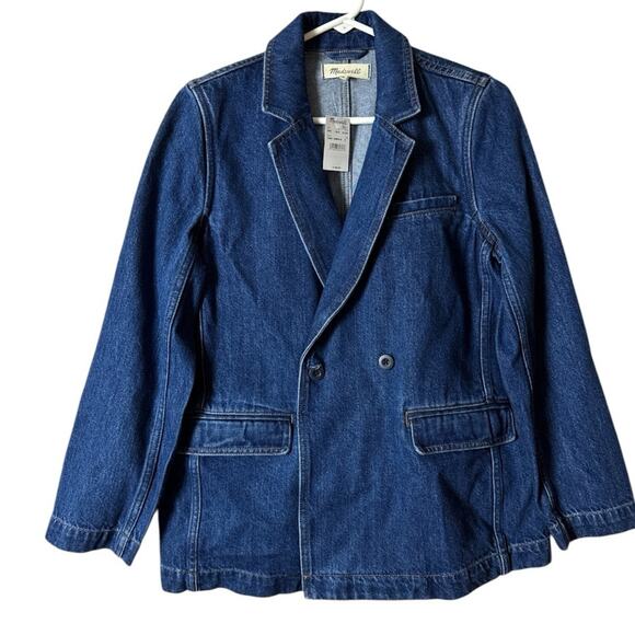 MADEWELL Double Breasted Denim Blazer Jacket  Blue Wash Sz S  NWT - Picture 1 of 8
